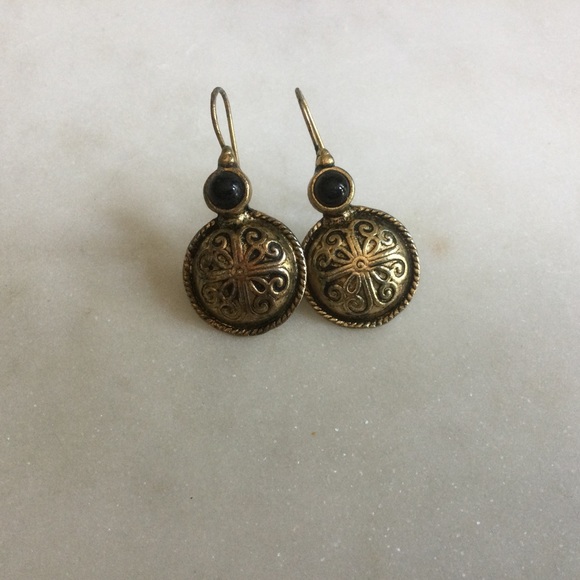 French Hook Black & Brass  Tone Earrings - Picture 4 of 4